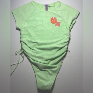 Savage x Fenty Roughed Terry Cloth Neon Green Bodysuit SZ S 70’s Inspired Spring